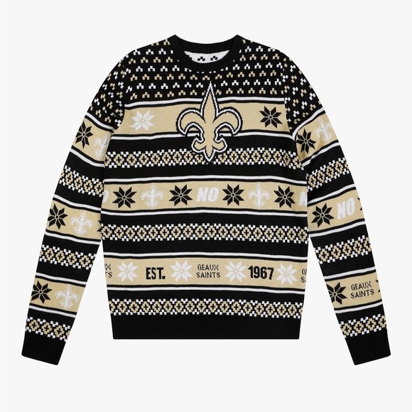 New Orlean’s Saints Ugly Christmas Sweater NEW XXL Gold Black FOCO NFL Football - Picture 1 of 6